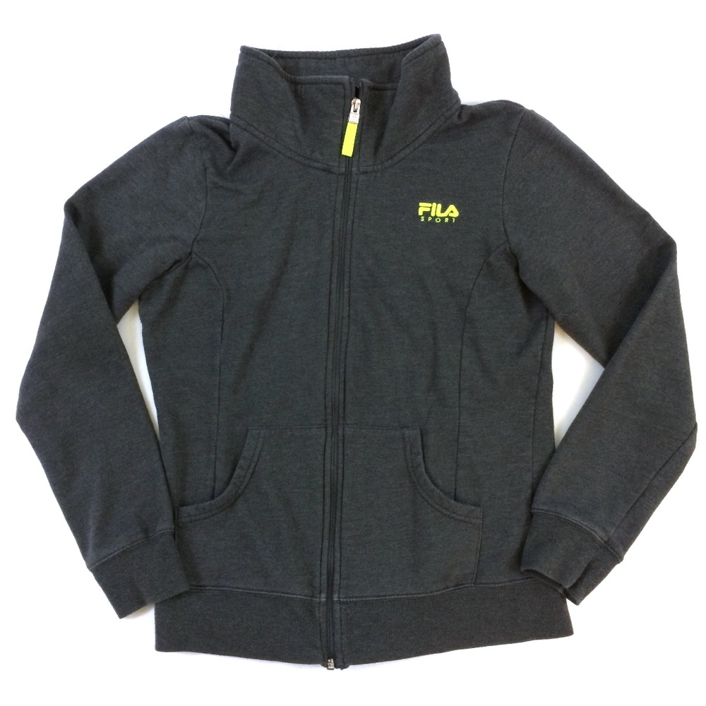 FILA Womens Gray Zip Up Jacket Sweater Lime green